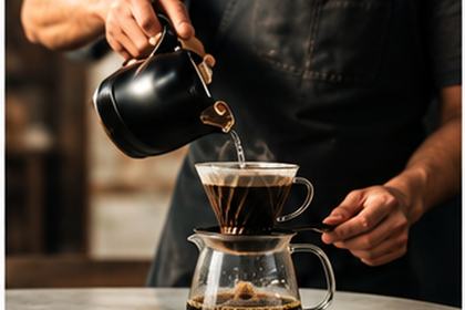 ドリッパーで湯を注ぎコーヒーを抽出しているところ